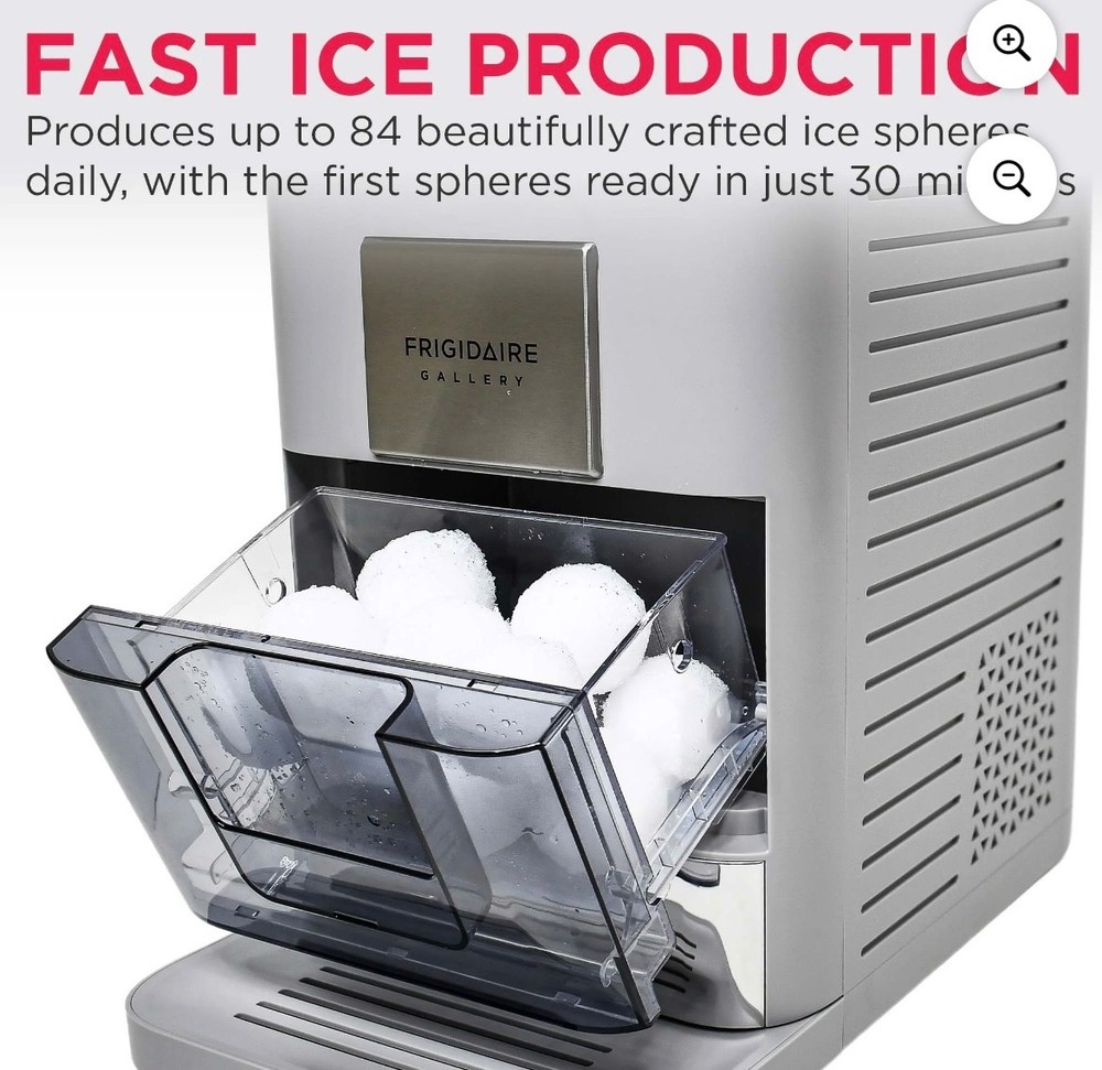 Frigidaire Gallery Artisinal Clear Sphere Ice Maker, Touch Control, Grey - NEW