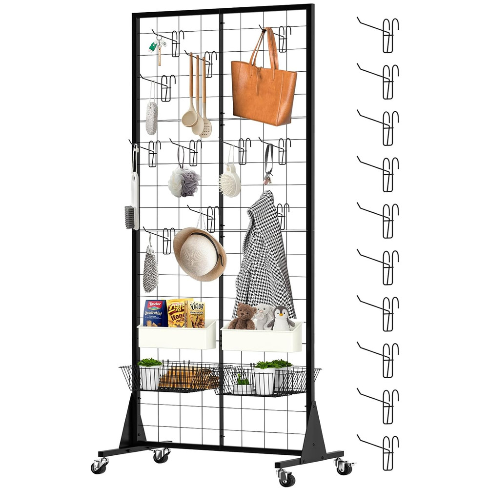 Heavy-Duty 2' x 5.5' Gridwall Panel Display Stand with 10 Hooks