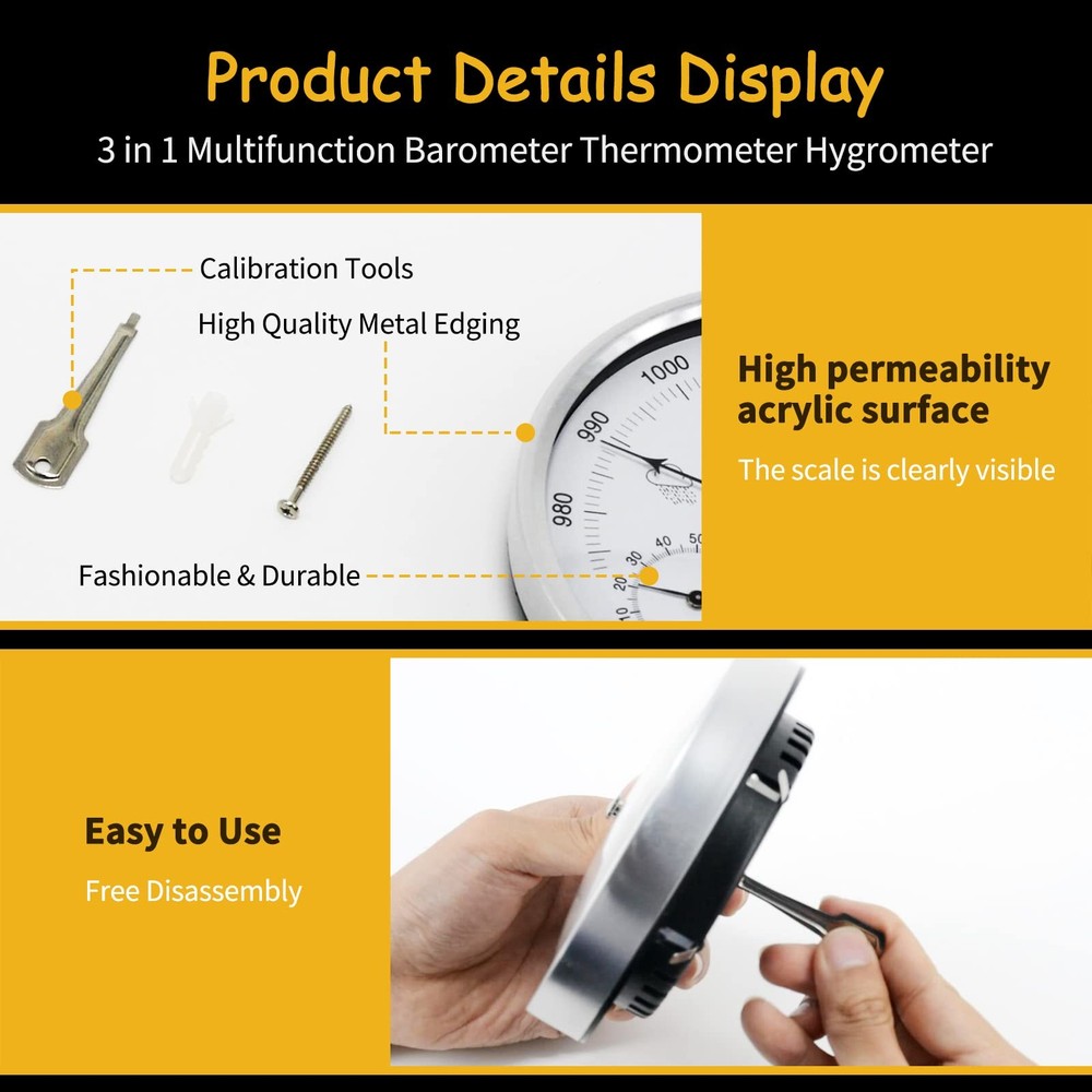 5.2 Diameter Dial Type Barometer Thermometer Hygrometer 3 in 1 Multifunction,