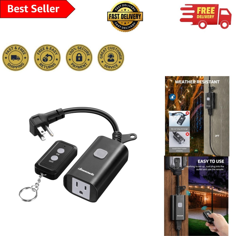 15A Wireless Outdoor Remote Control Outlet - 100FT Range & Weatherproof Design