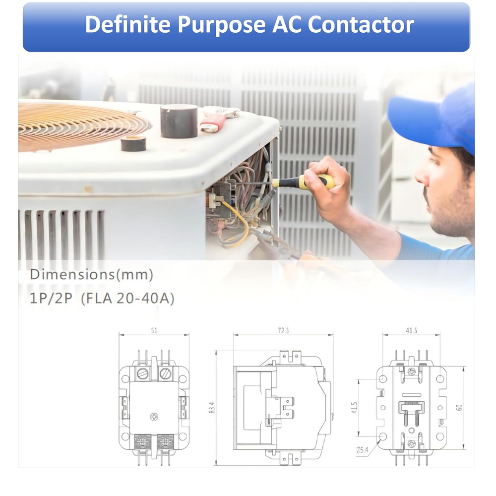2 Pole 40 Amp 24V Coil Definite Purpose Air Conditioner Contactor, Compressor