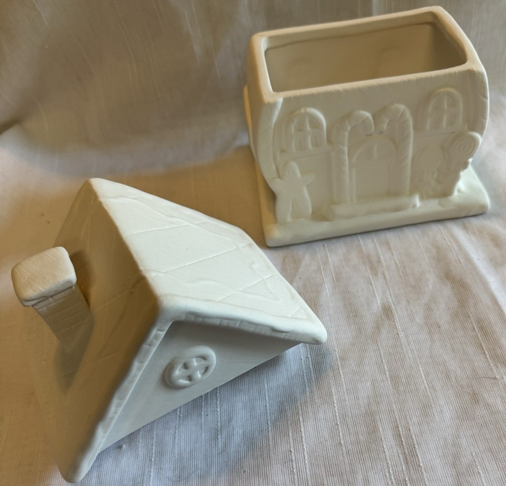 Gingerbread House Bisque Ceramic Cookie Jar Ready To Paint
