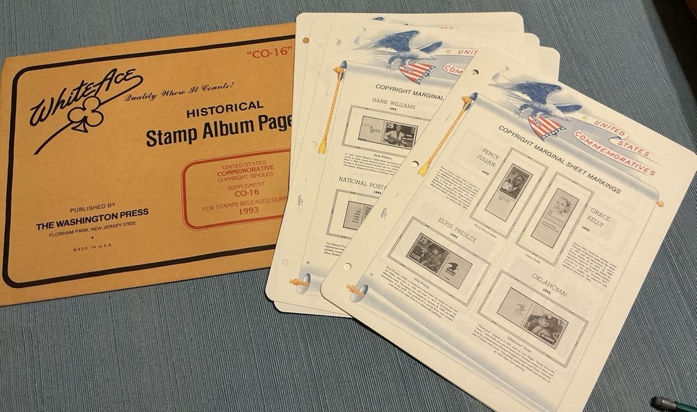 White Ace Stamp Album Pages For US Comm Singles For Stamps Released In 1993