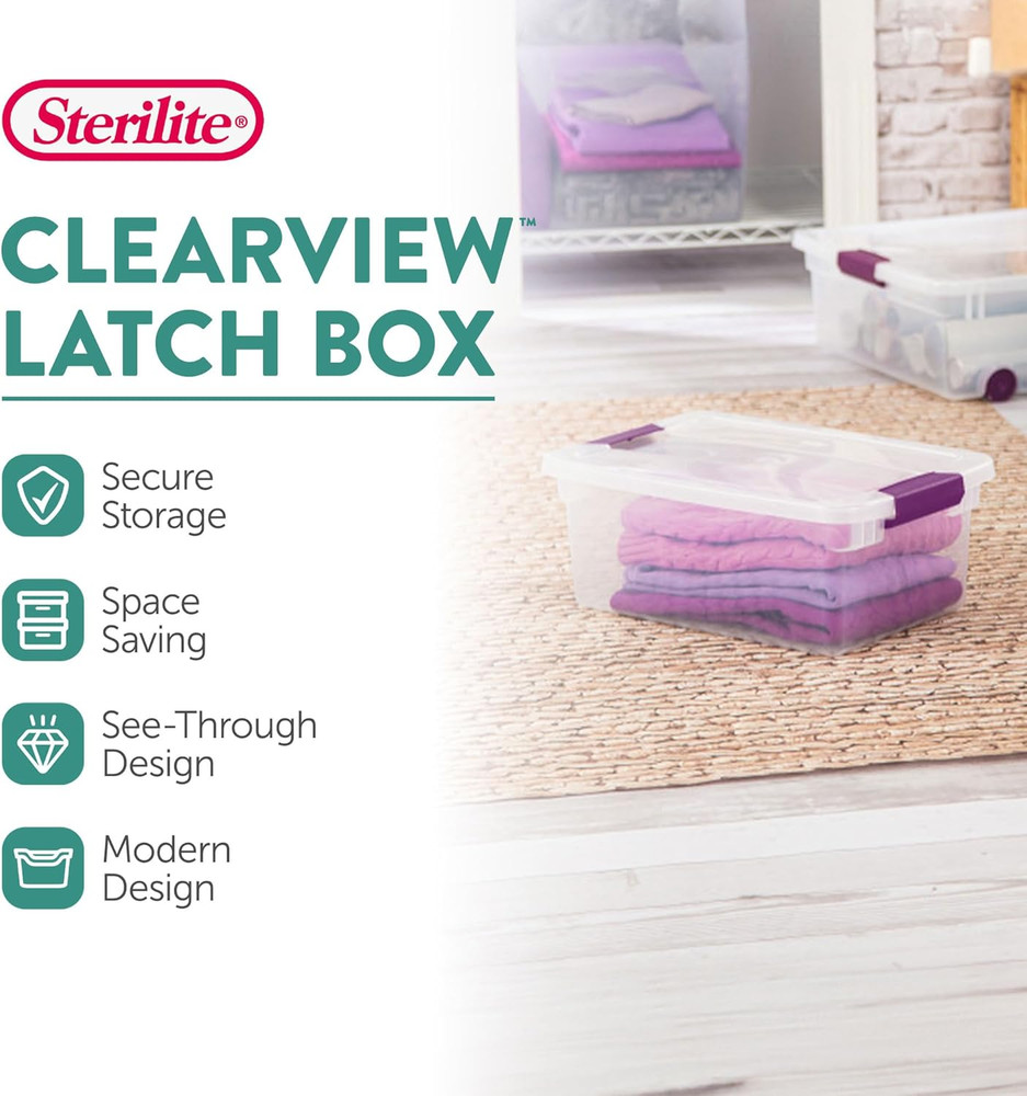 Sterilite 12-Pack 15 Quart Clearview Latch Box, Stackable Organizer Bins with La