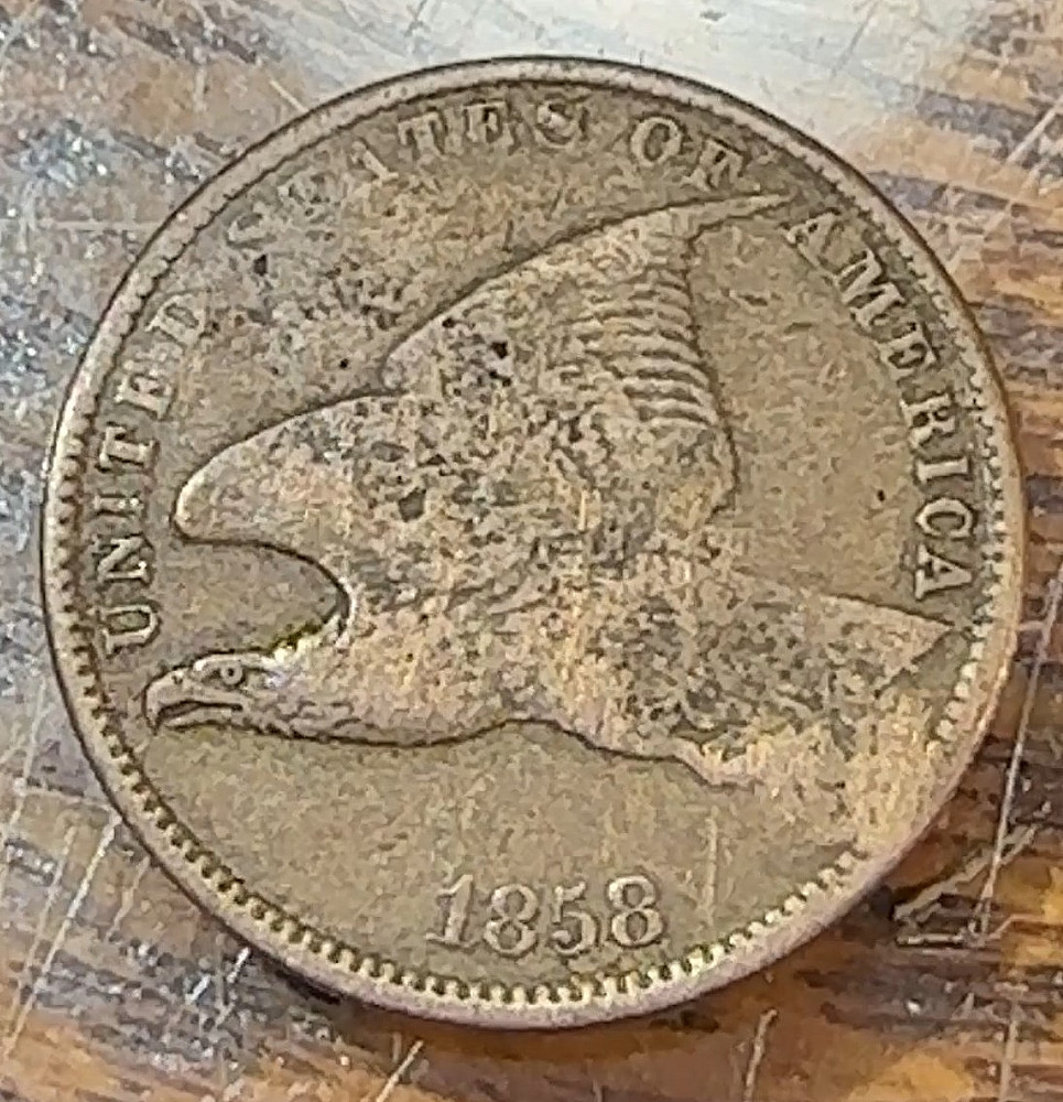 1858 Small Letters Flying Eagle Cent Original Choice VF 'PEAT' Counterstamp CHRC