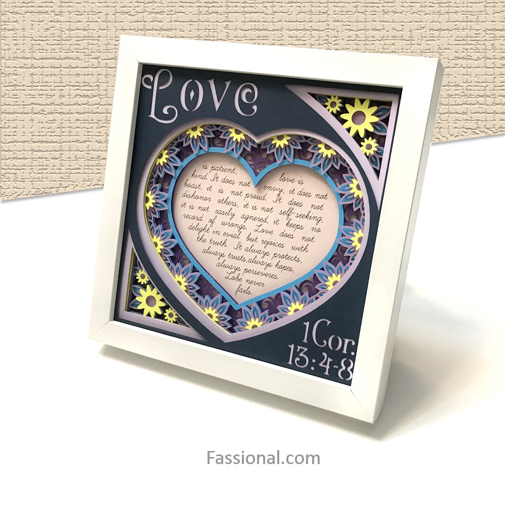 3D Shadow Box - Love is Patient Bible Scripture - For Wedding and Anniversary