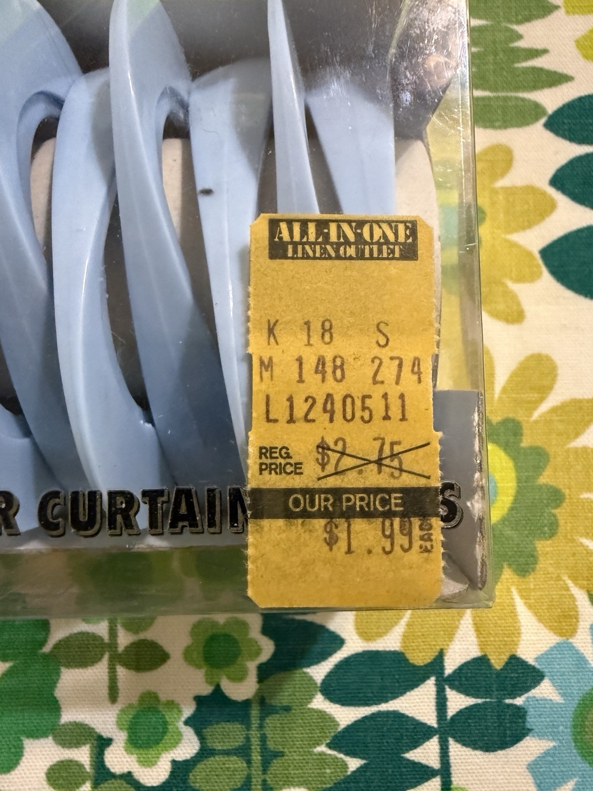 Vintage NOS Blue Plastic Shower Curtain Rings Hooks