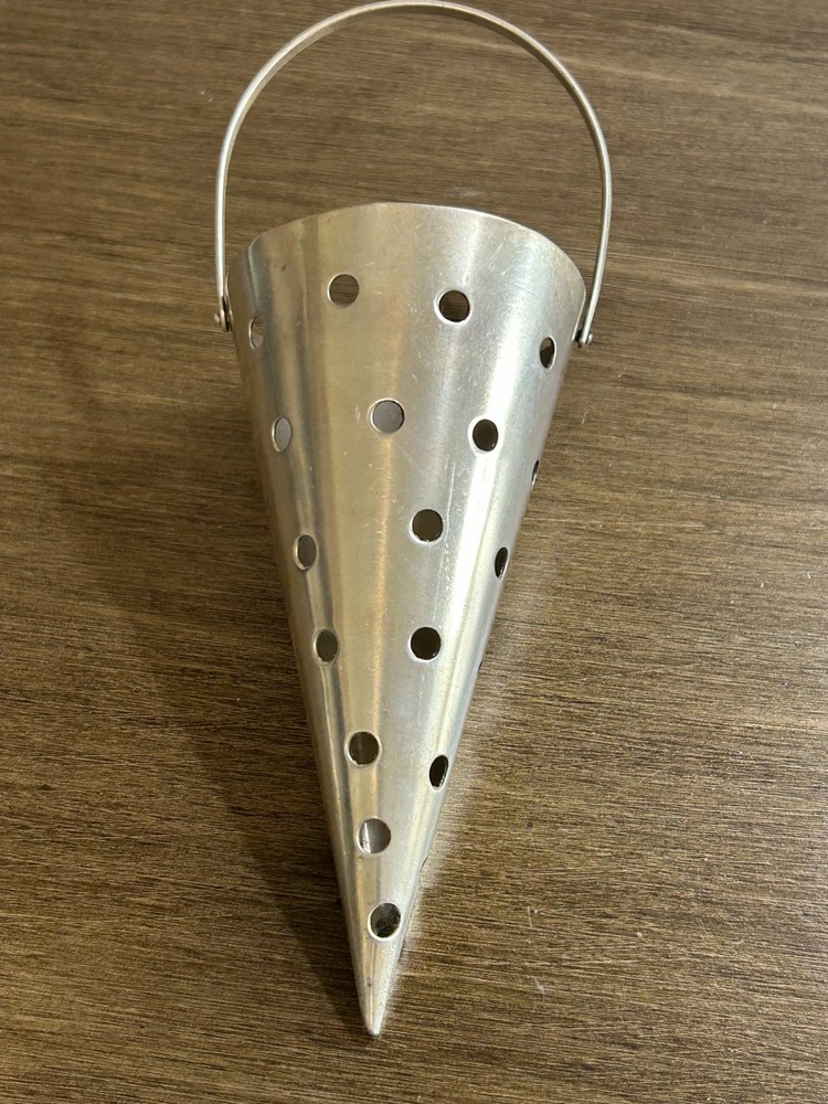 Vintage Silver Tone Metal  Wall Pocket Vase Cone Modern Decor 5.5"