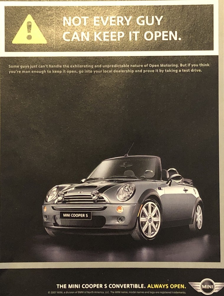 2007 Mini Cooper S Convertible PRINT AD Not Every Guy Can Keep It Open
