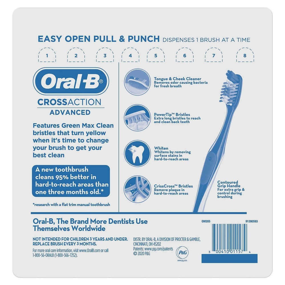 Oral-B CrossAction Advanced Toothbrush, 8-pack, Soft or Medium