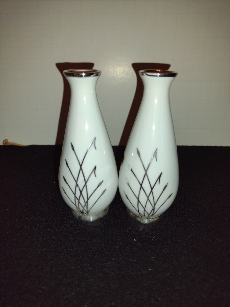 Small white Vase Layed With Silver