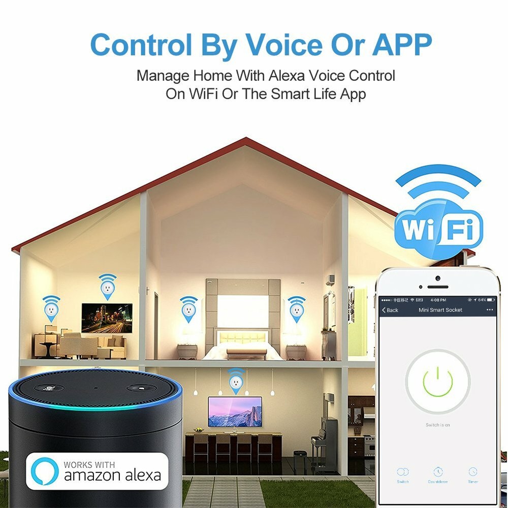 2 PACK Mini Smart 2.4G Wifi Plug Socket Outlet Work Alexa&Google Home Assistant
