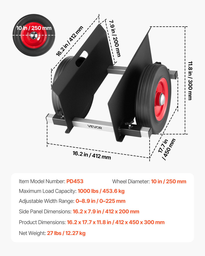 VEVOR Panel Dolly w/ Adjustable Clamp | 1000LB Capacity | 10" Wheels