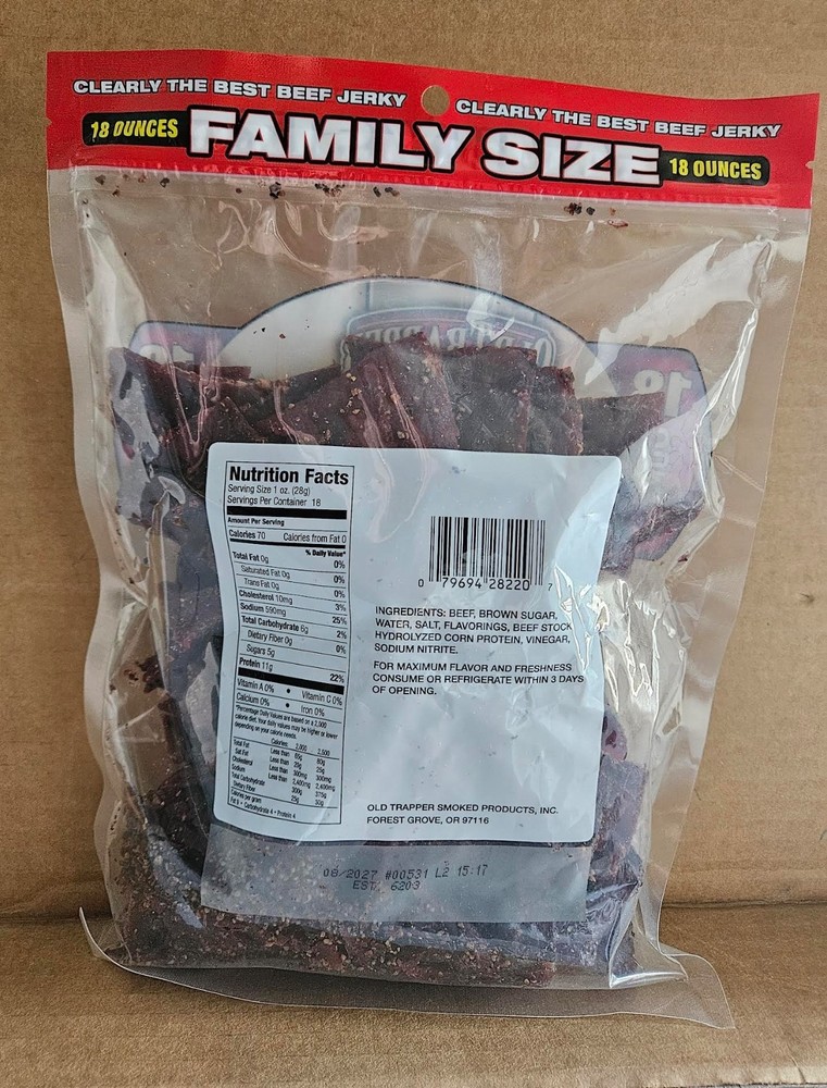 Old Trapper Peppered Beef Jerky 18oz, Exp 8/27
