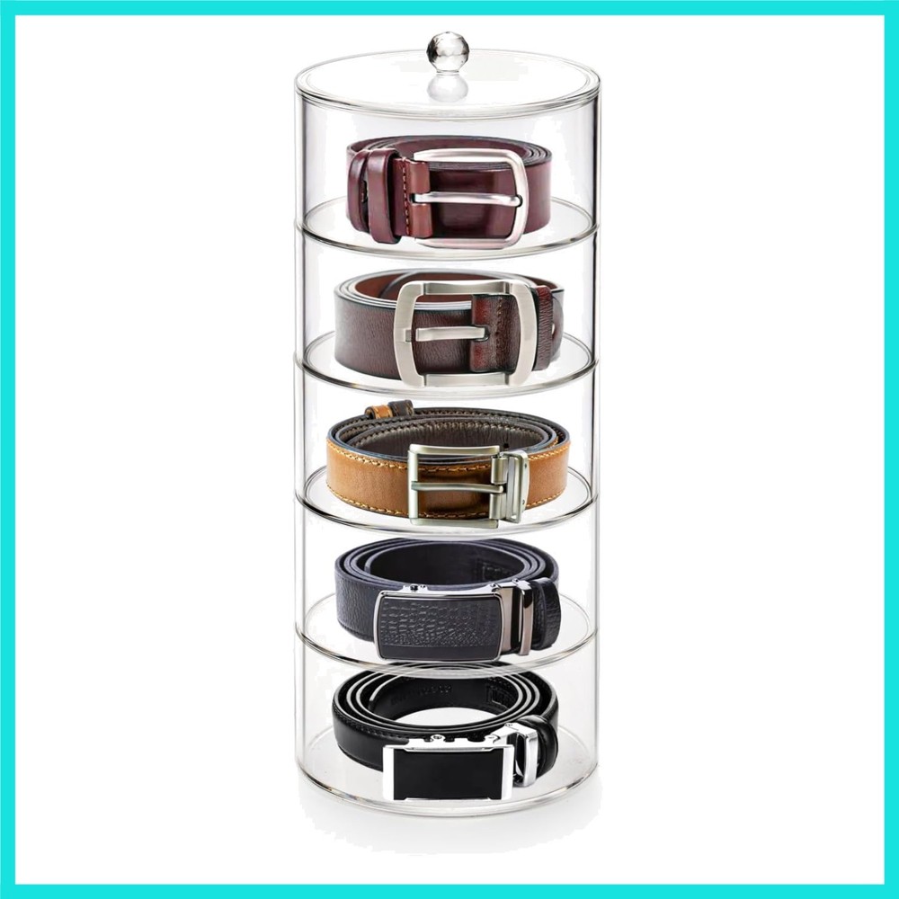 5 Layers Acrylic Belt Organizer, Stackable Belt Storage Box Clear Display Cas...