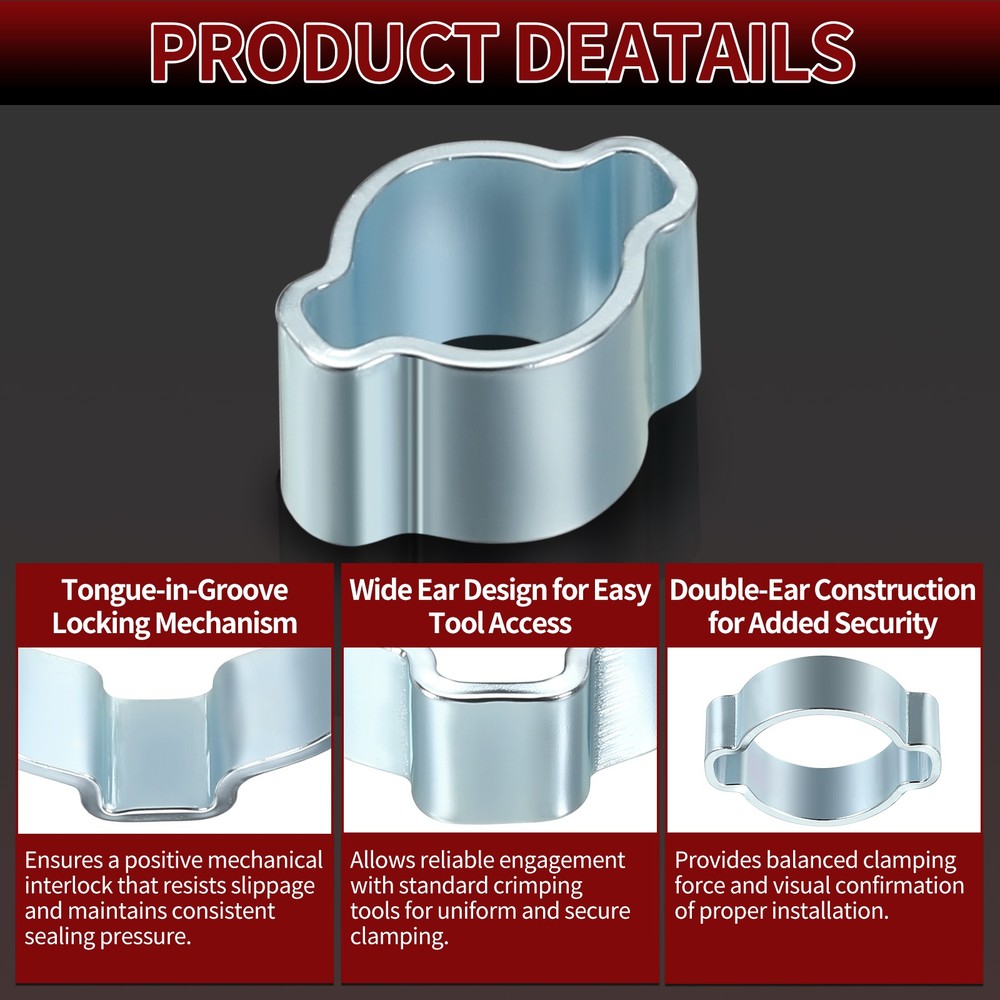 10 Pack Galvanizing Plate Double Ear Hose Clamps, Working Range 5-7mm