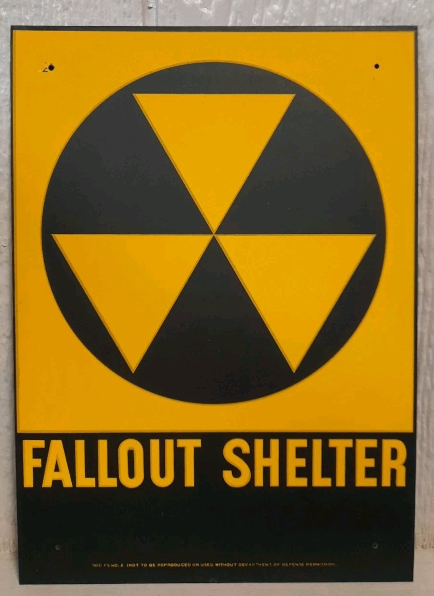 Vintage Original Fallout Shelter Sign Cold War 1960s Era Department of Defense