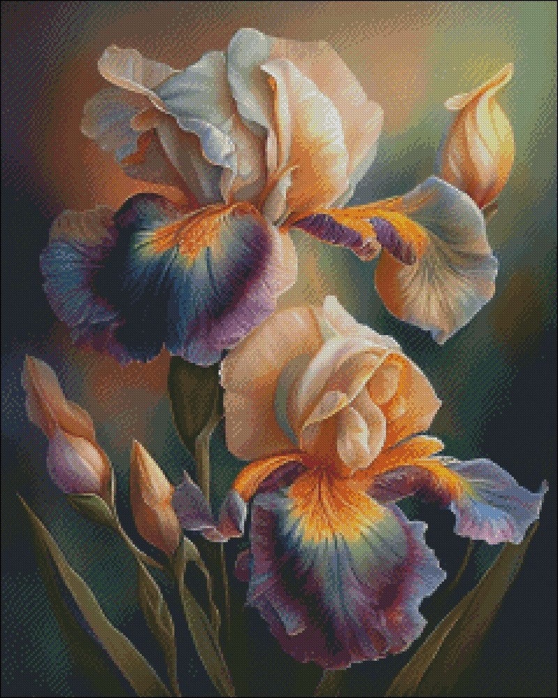 Bearded Irises - DIY Chart Counted Cross Stitch Patterns Needlework DMC Color