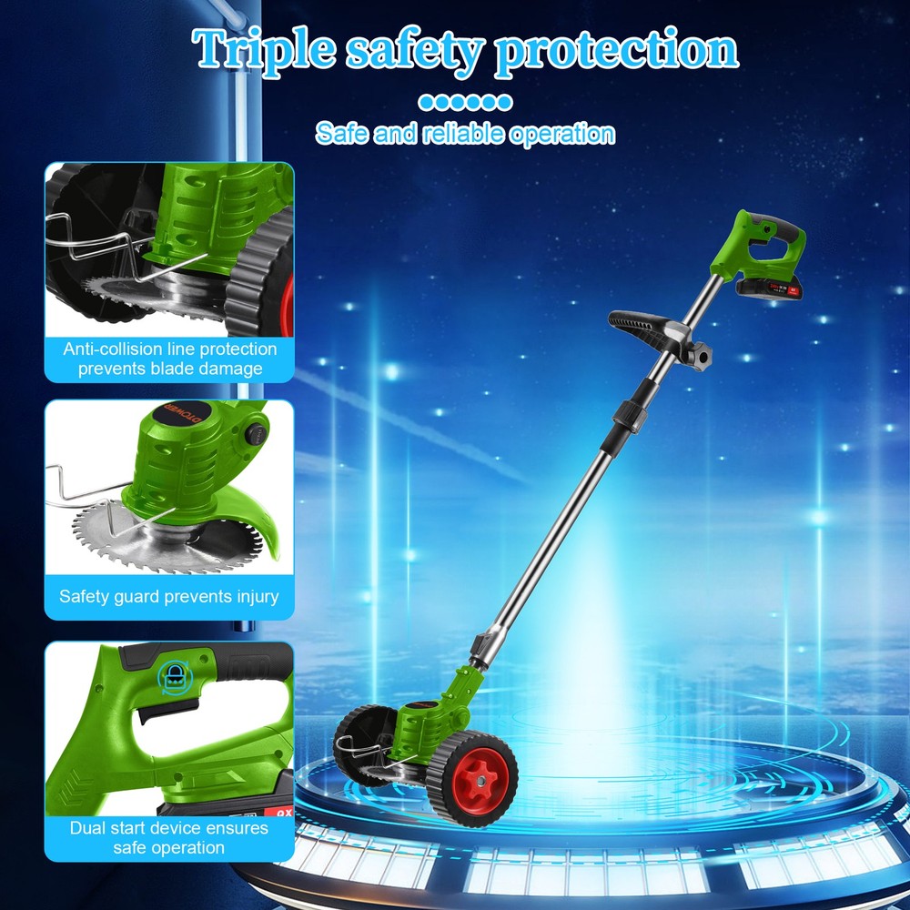 Cordless String Trimmer, Edger WeedWhacker Grass Eater Lawn Cutter w/2* Battery