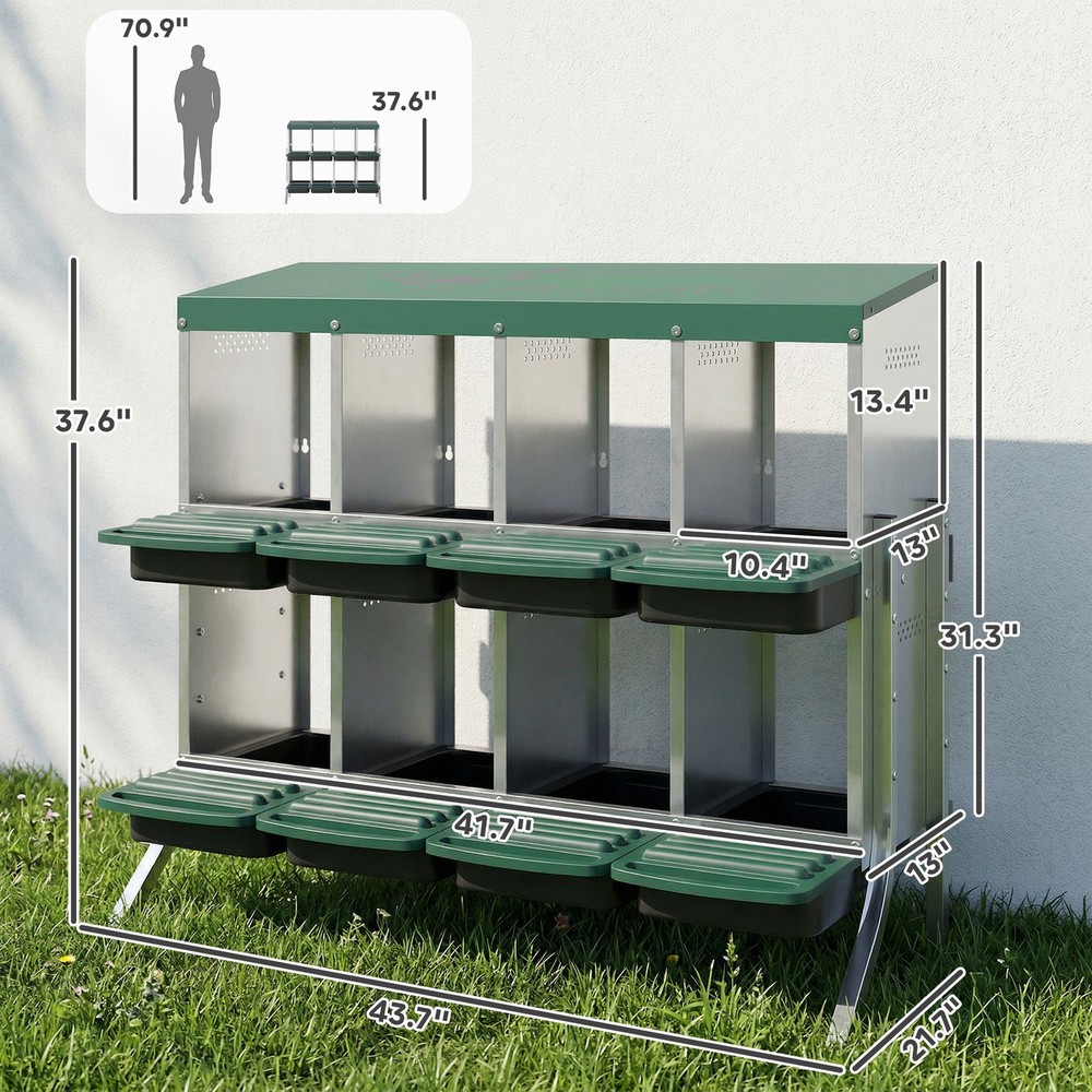 Chicken Nesting Boxes, 8 Compartment Metal Nesting Boxes for Chickens