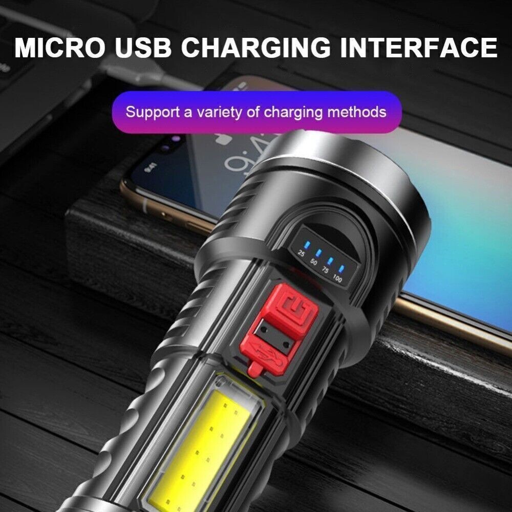 4 Modes Rechargeable Flashlight Super Bright Multi-function Camping COB Torch