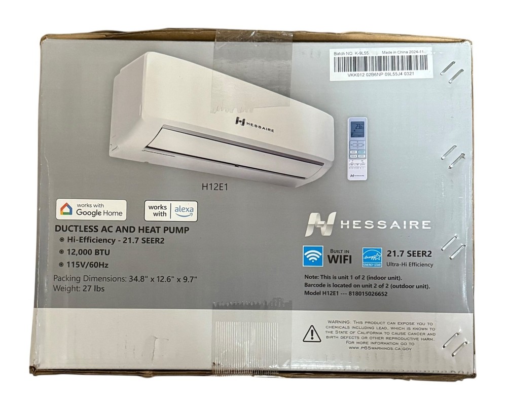 NEW Hessaire Mini Split Air Conditioner Single Unit Compatible Model H12E1