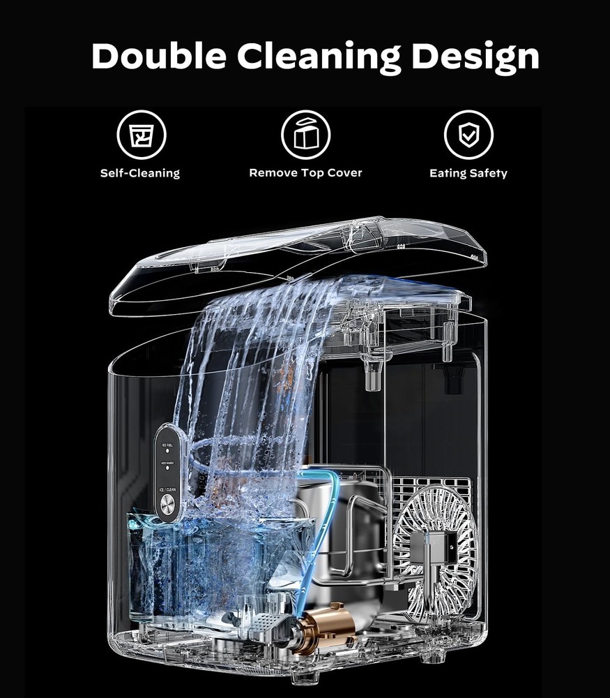 Nugget Ice Maker Countertop, Pellet Ice Machine with Self-Cleaning Function, ...