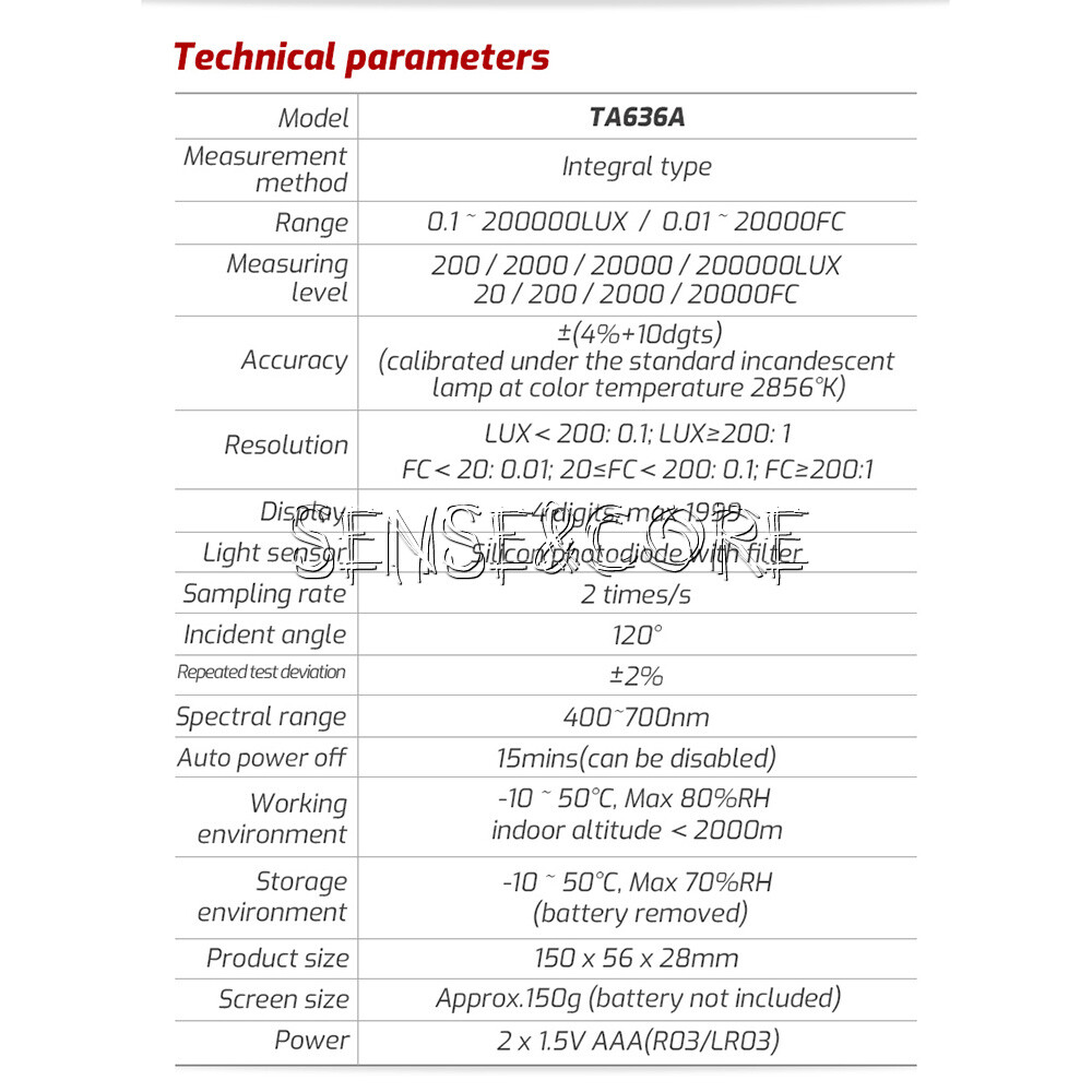 TA636A Digital Light Meter Illuminance Lux Meter Illuminometer Handheld Ambient-