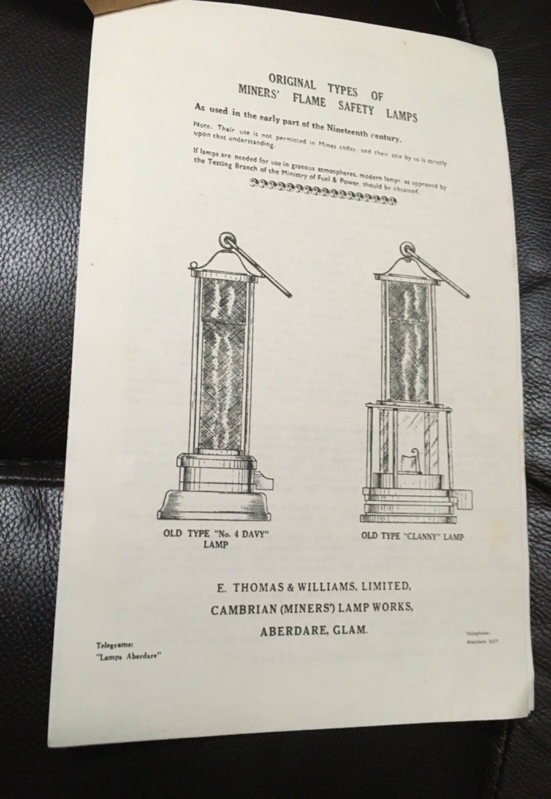 E. Thomas & Williams Ltd. Cambrian Brass Miners Lamp, Schedule B, type Aberdare