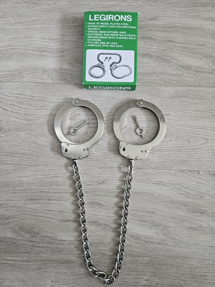 Leg Irons & Hinged Handcuffs set with two keys
