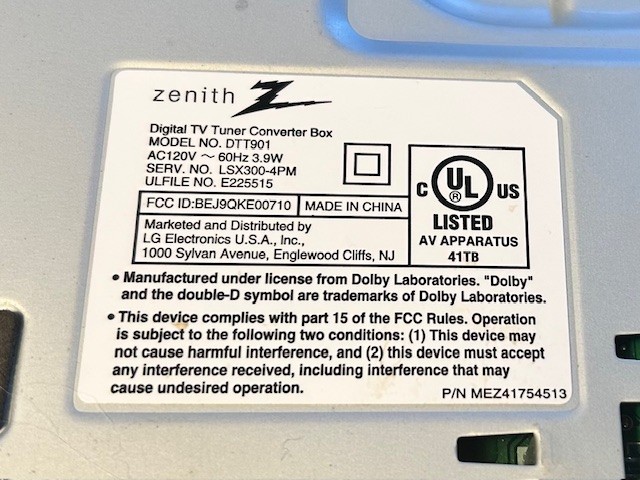 Zenith DVD Converter - Model DTT901.