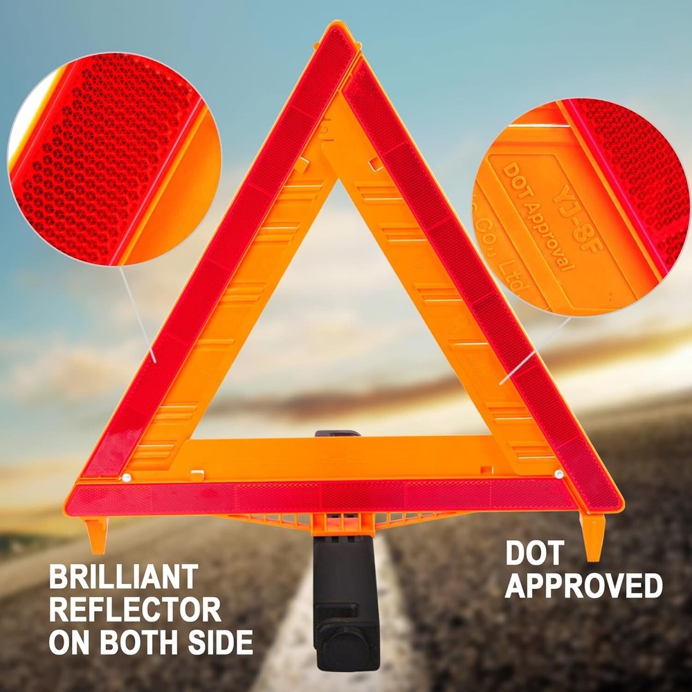 Emergency Warning Triangle DOT Approved Reflective Safety Roadside Kit for Car
