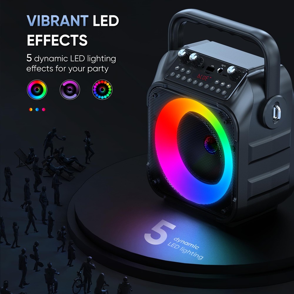 Portable Karaoke Machine - Bluetooth Speaker with Lights & Wireless Mics