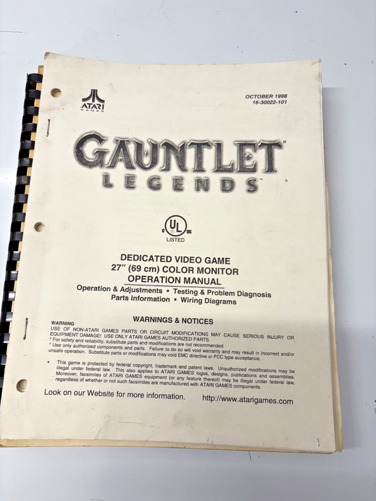 Original Gauntlet legends  arcade manual