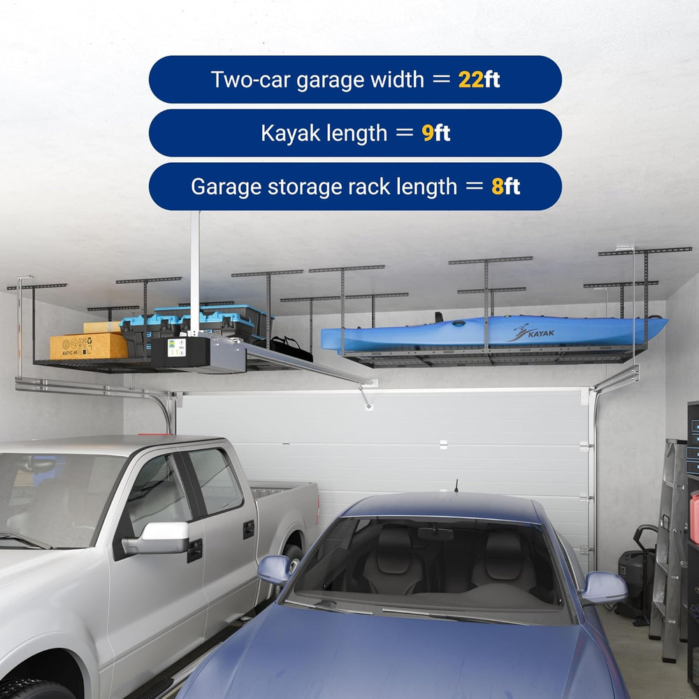 FLEXIMOUNTS 4X8 Overhead Garage Storage Rack, Adjustable Organization System, He