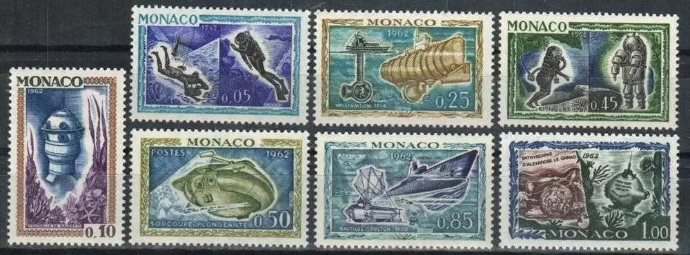 Monaco, #521-27 Undewater Exploration full 1962 set, 7v, MNH