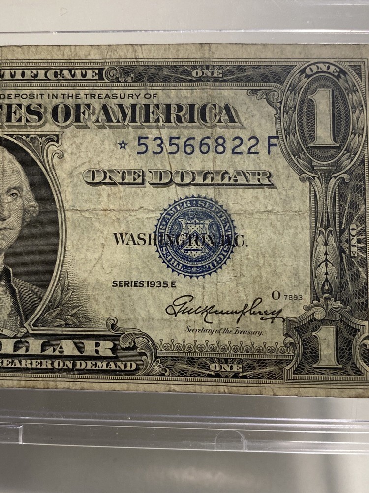 《ERROR Shift right》1 1935 E Silver Certificate  Star note ！(Misaligned) XF！Rare！