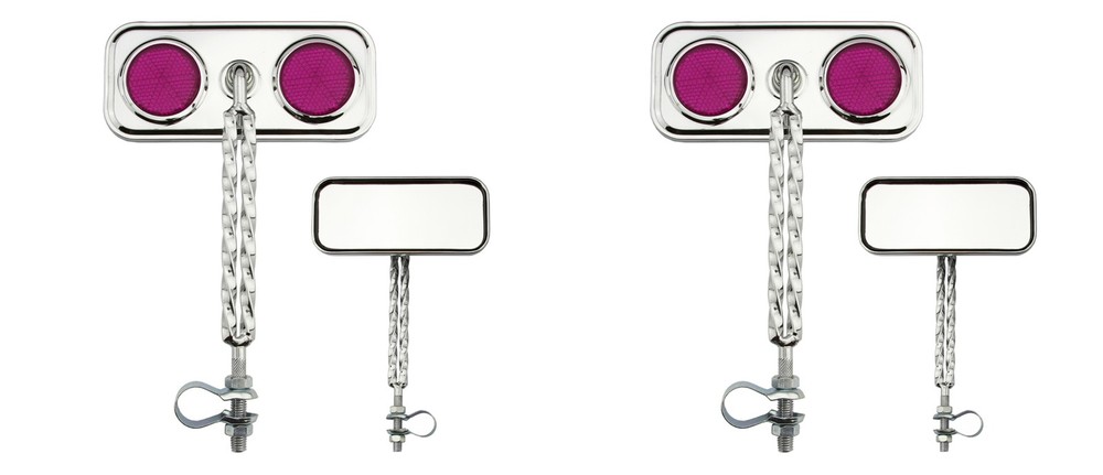 Bike Two Rectangle Double Square Twisted Mirror Chrome Purple Reflectors.