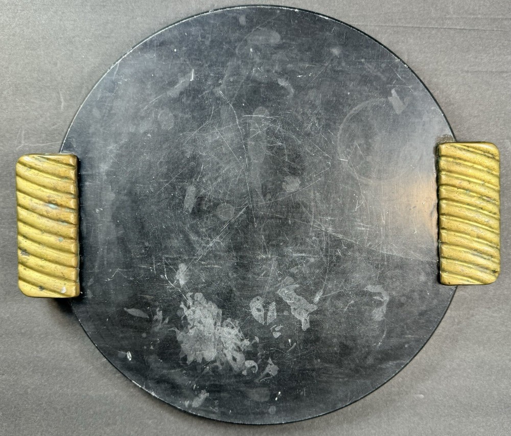 Decorative Round Marvel Tray With Brass Handles