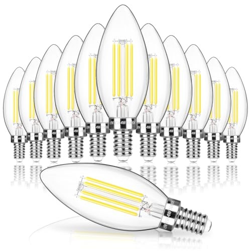 ELED Candelabra Bulb 40W Equivalent, 500LM Chandelier Light 12 Daylight White