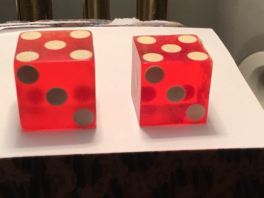 Vintage precision engraved dice, translucent red, sharp-edge, serial numbered