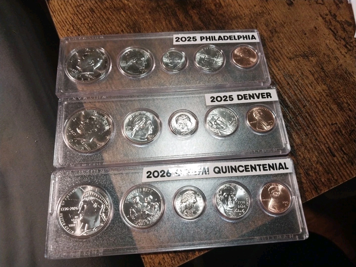 2026D AND 2025 P AND D SEMI QUINCENTENIAL COMBINED HALF/CENT 15 COINS IN HOLDERS