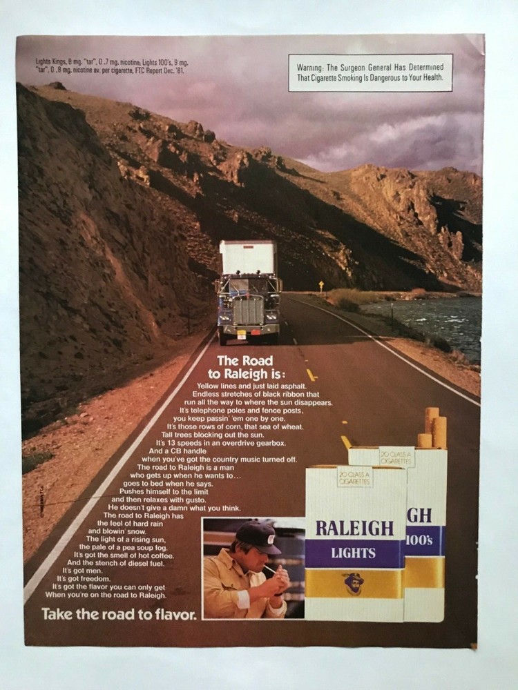 Raleigh Cigarettes Vintage 1982 Print Ad