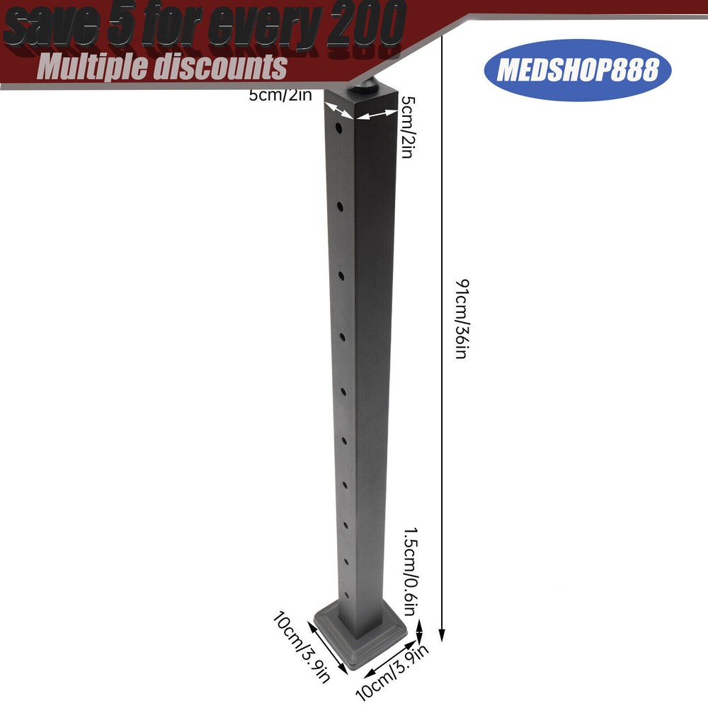 4PCS Adjustable Stainless Steel Cable Railing Posts 36" x 2" x 2"