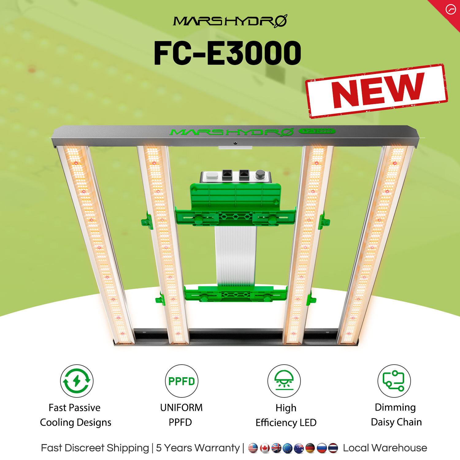 MARS HYDRO FC-E3000 300W LED Grow Light Bars 3X3ft for Indoor Plant Flower Veg