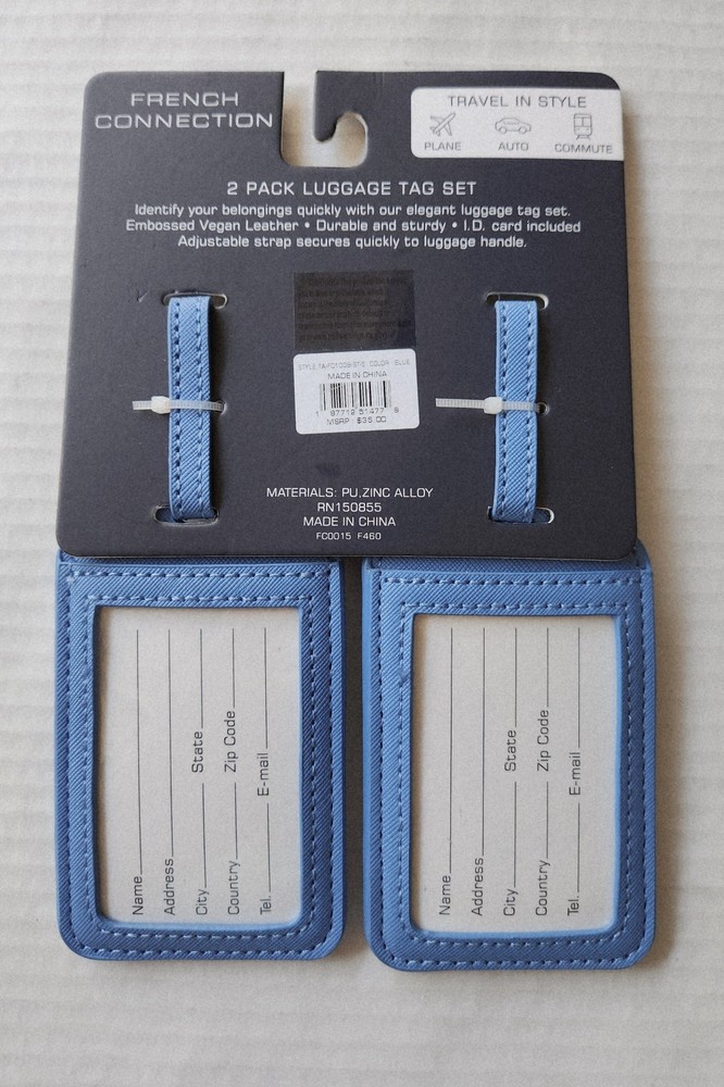 French Connection 2 Pack Luggage Tags - Includes ID Insert - Adjustable strap
