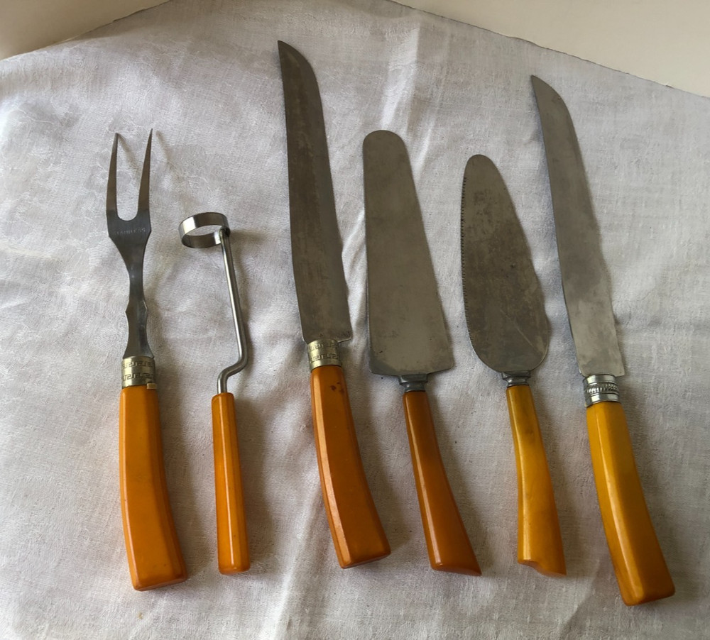 Six Butterscotch Bakelite Serving /Cooking Utensils,
