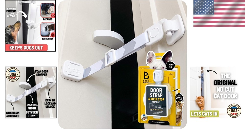 Adjustable Pet Door Strap & Latch: No-Cut, Dog & Cat-Proof Solution for Inter...