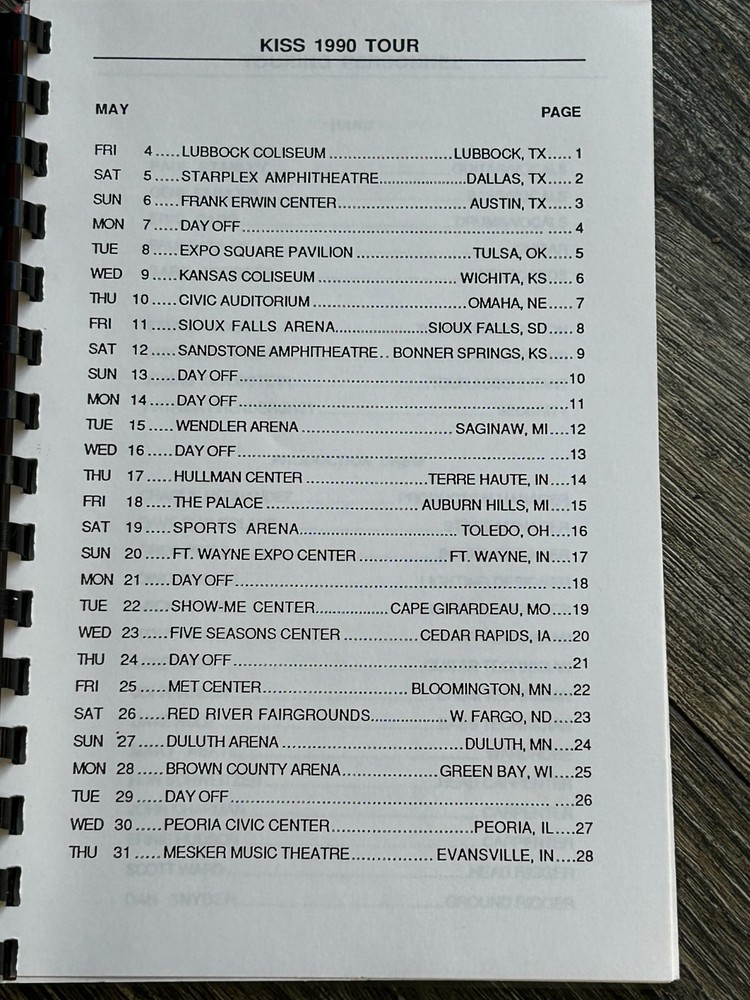KISS Tour Itinerary Book Hot In The Shade Concert May Vintage Kiss Memorabilia