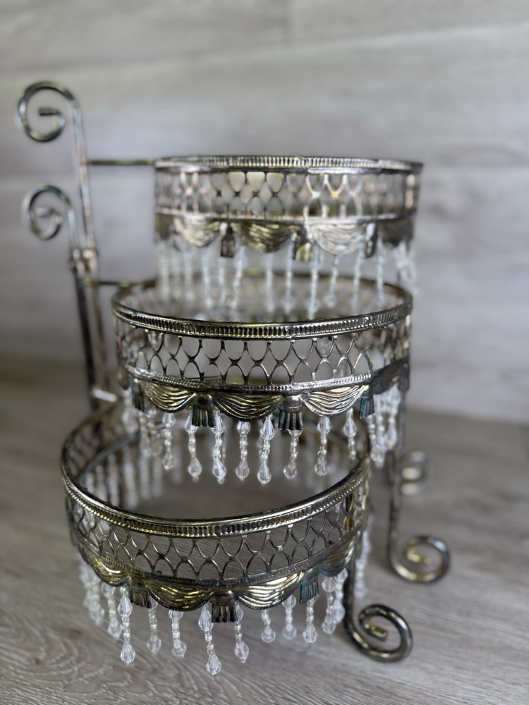 VTG Davco Silver Ltd. Three Tier Beaded Dessert Platform Beaded